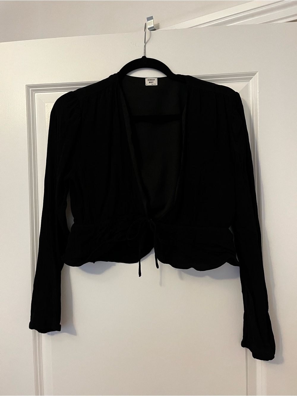Sunday Best Black Cropped Tie-Front Cardigan